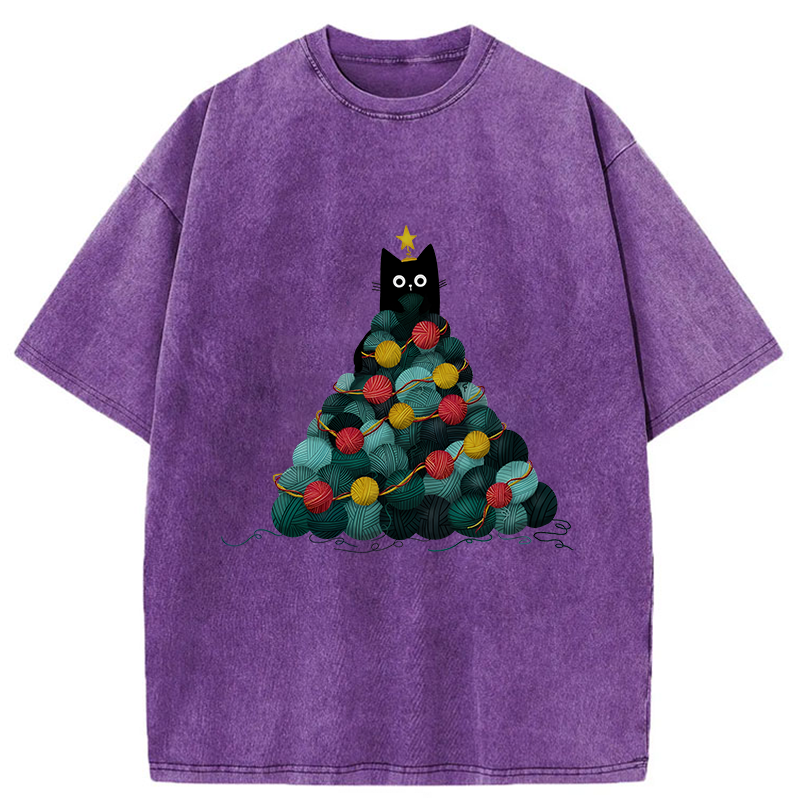 Tokyo-Tiger Yarn Christmas Tree Cat Washed T-Shirt