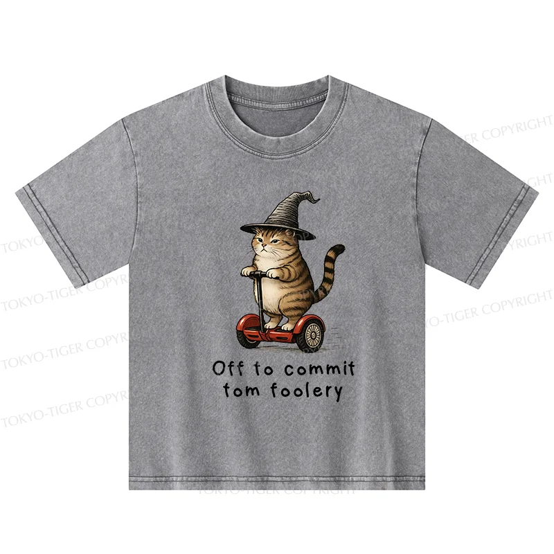 Tokyo-Tiger Orange Cat Riding Segway-style Kids Washed T-Shirt