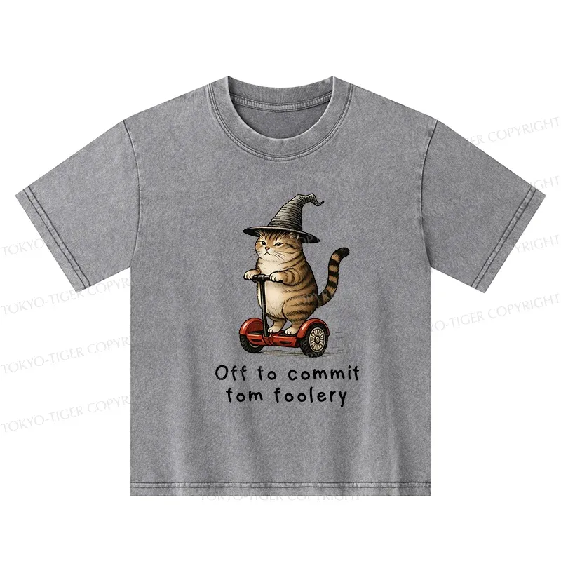 Tokyo-Tiger Orange Cat Riding Segway-style Kids Washed T-Shirt