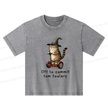 Tokyo-Tiger Orange Cat Riding Segway-style Kids Washed T-Shirt