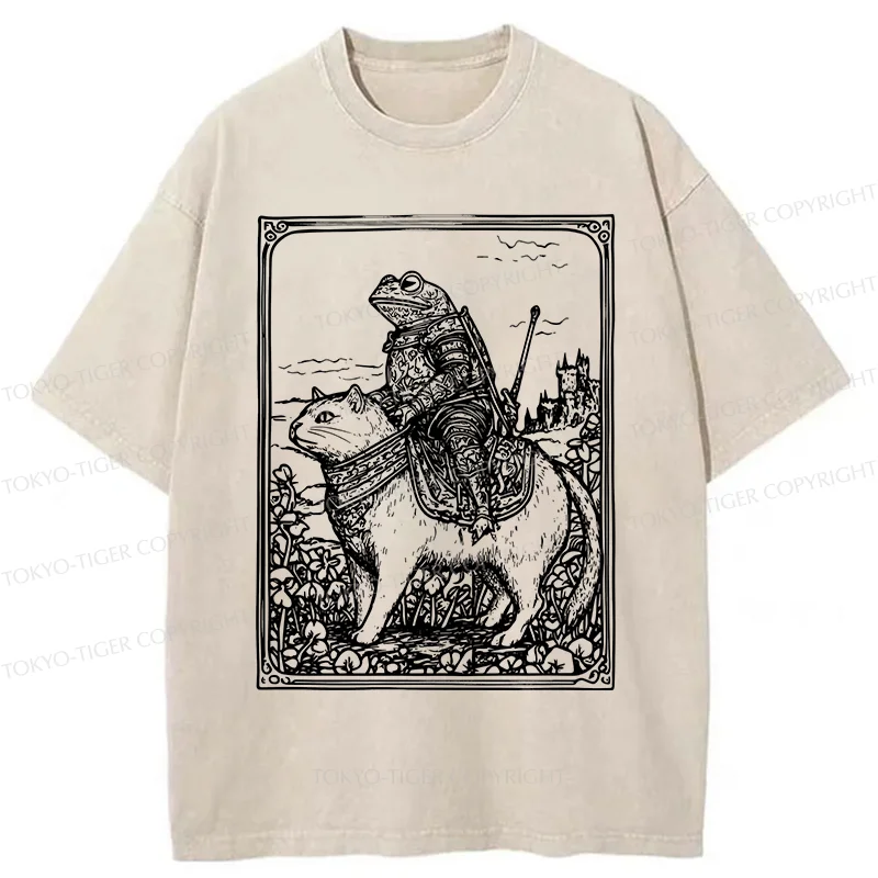 Tokyo-Tiger Frog Knight Riding A Cat Washed T-Shirt