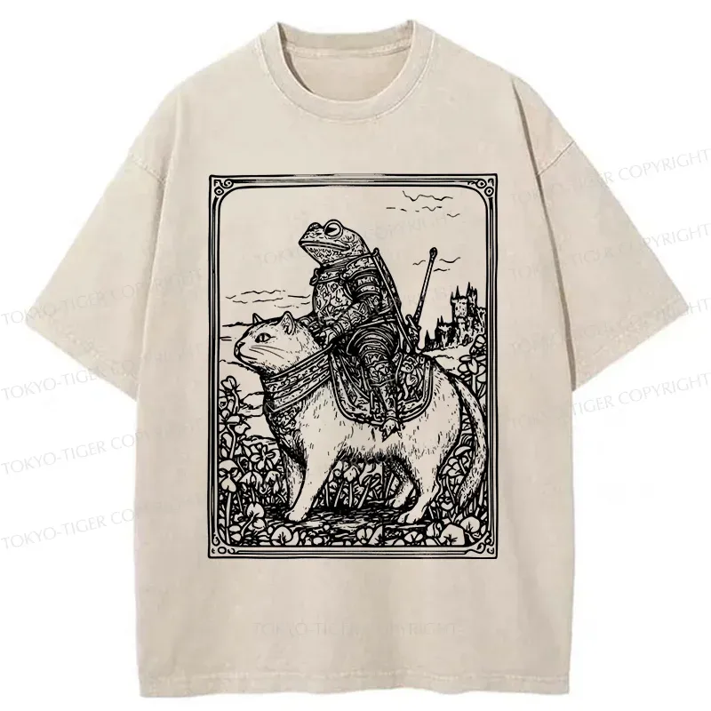 Tokyo-Tiger Frog Knight Riding A Cat Washed T-Shirt