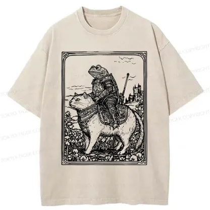 Tokyo-Tiger Frog Knight Riding A Cat Washed T-Shirt