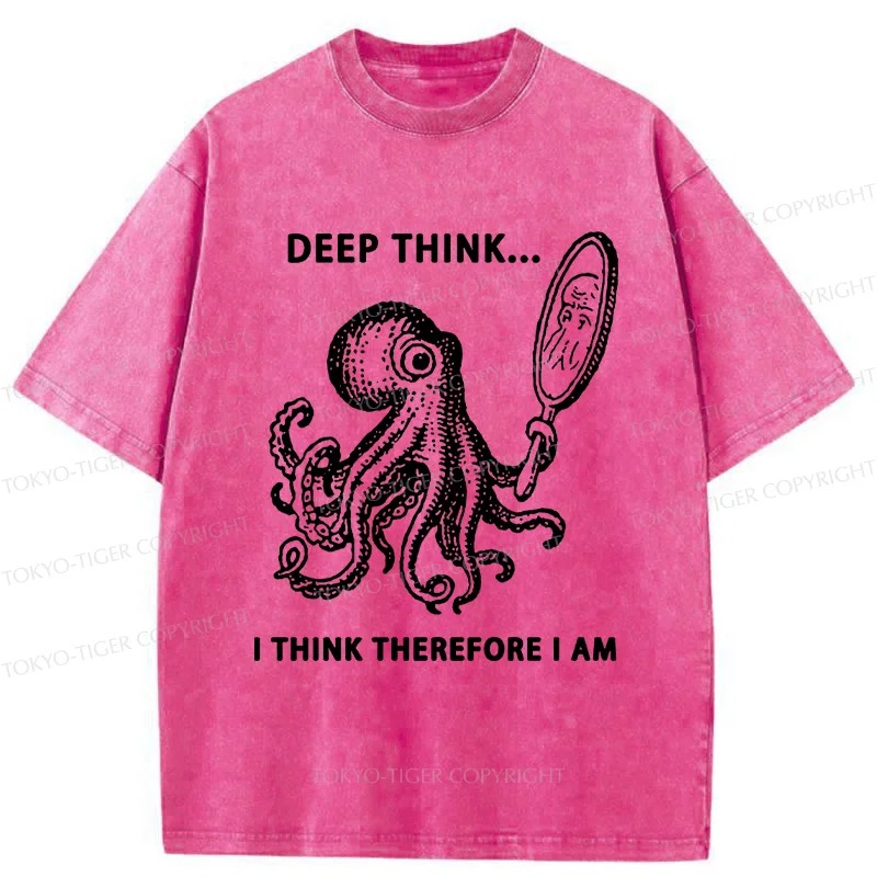 Tokyo-Tiger Octopus Looking In The Mirror Washed T-Shirt