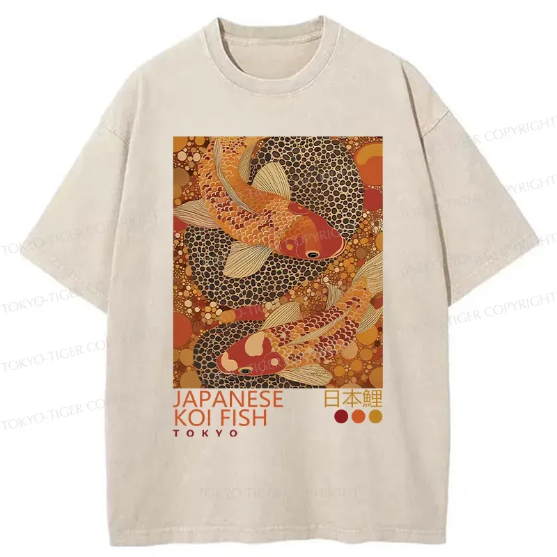 Tokyo-Tiger Japanese Koi Poster Washed T-Shirt