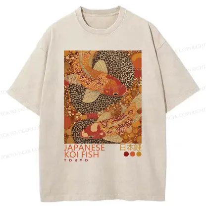 Tokyo-Tiger Japanese Koi Poster Washed T-Shirt