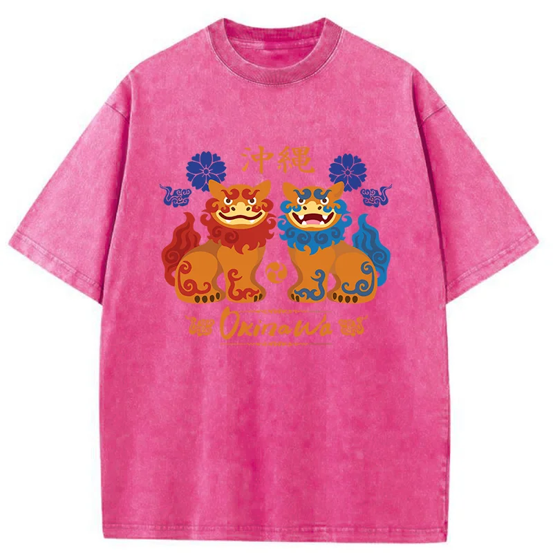 Tokyo-Tiger Okinawa Characteristic Stone Lion Washed T-Shirt