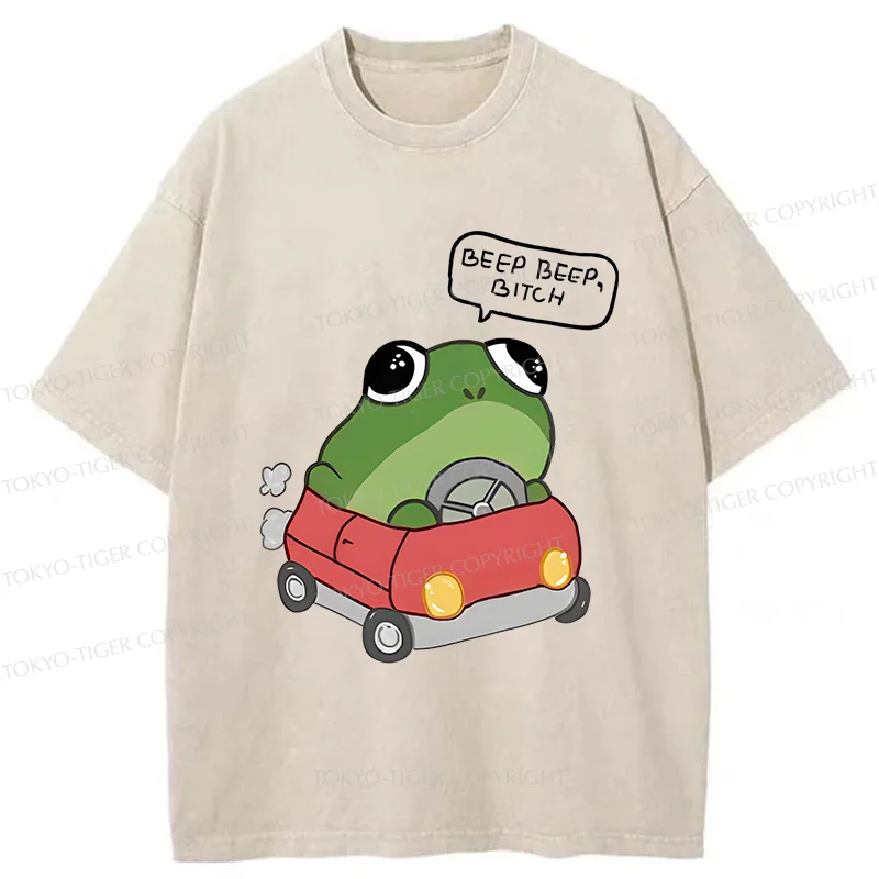 Tokyo-Tiger Frog Driving Washed T-Shirt