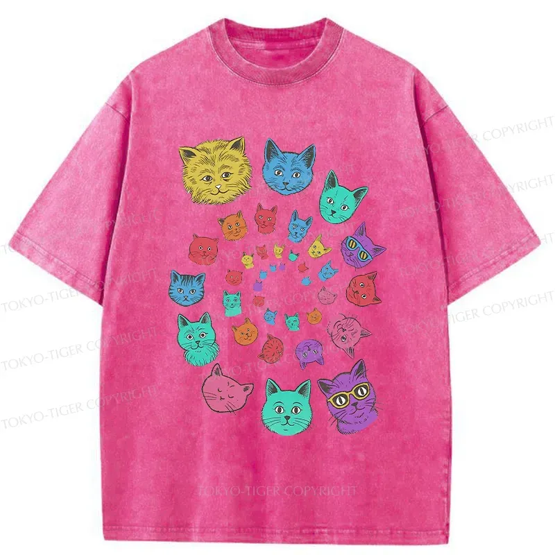 Tokyo-Tiger Psychedelic Spinning Cats Washed T-Shirt
