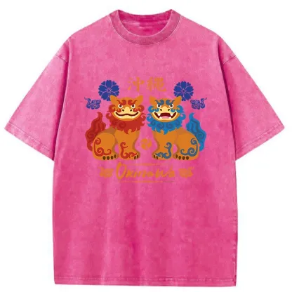 Tokyo-Tiger Okinawa Characteristic Stone Lion Washed T-Shirt