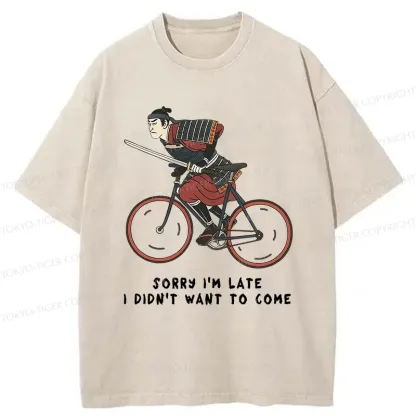 Tokyo-Tiger Samurai Riding A Bicycle Japanese Washed T-Shirt