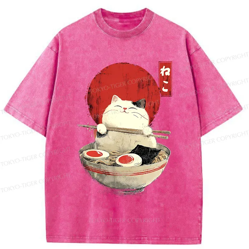 Tokyo-Tiger White Cat Ramen Washed T-Shirt Sale