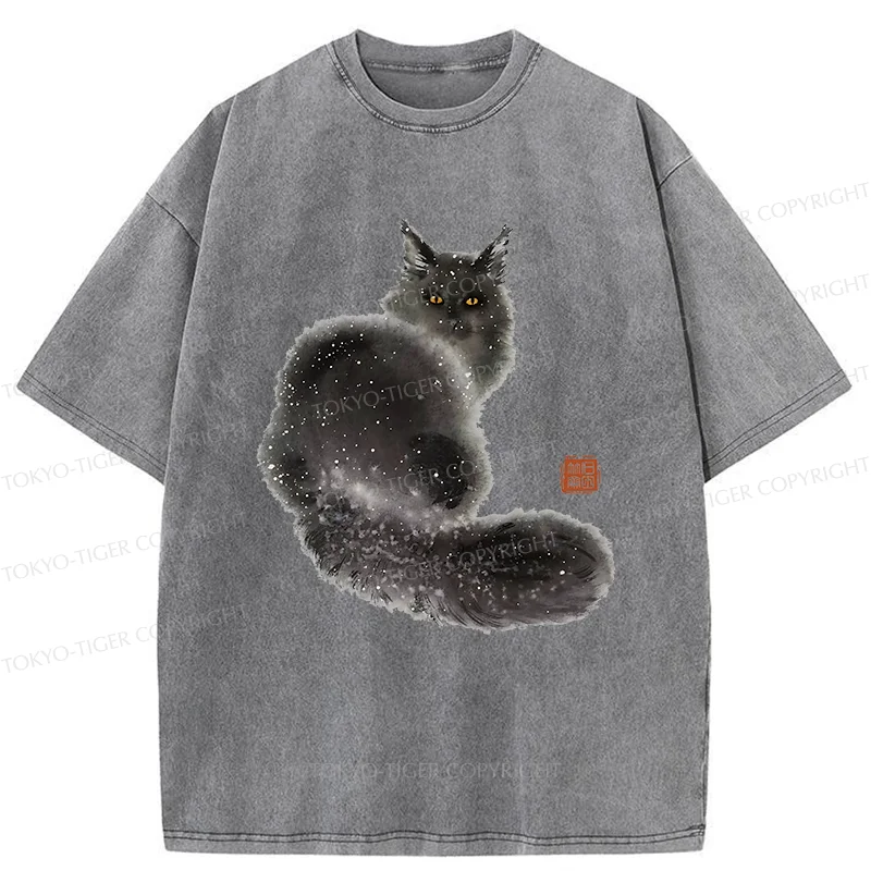 Tokyo-Tiger Fat Black Cat Washed T-Shirt