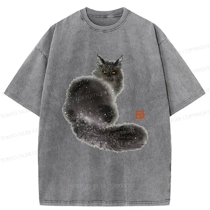 Tokyo-Tiger Fat Black Cat Washed T-Shirt
