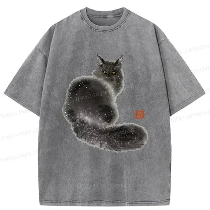 Tokyo-Tiger Fat Black Cat Washed T-Shirt