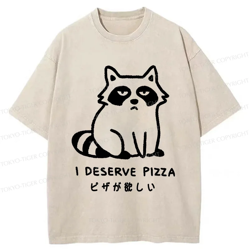 Tokyo-Tiger Raccoon Want Pizza Washed T-Shirt