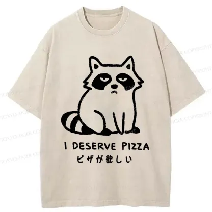Tokyo-Tiger Raccoon Want Pizza Washed T-Shirt