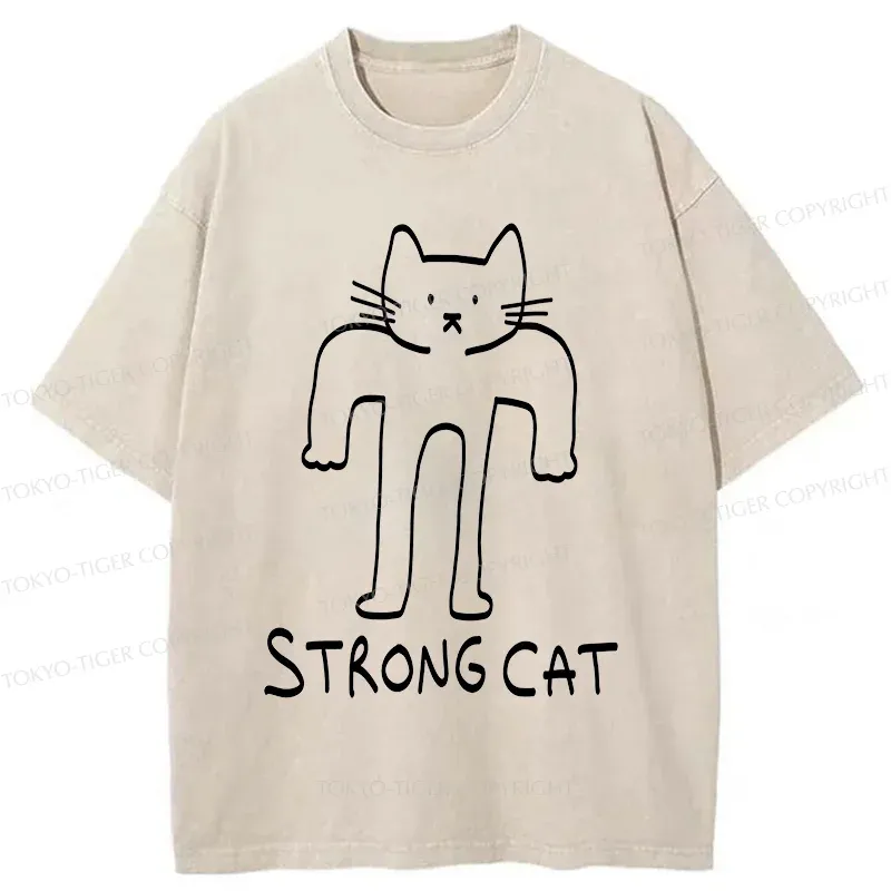 Tokyo-Tiger Strong Cat Meme Washed T-Shirt