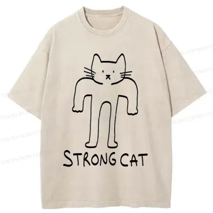 Tokyo-Tiger Strong Cat Meme Washed T-Shirt