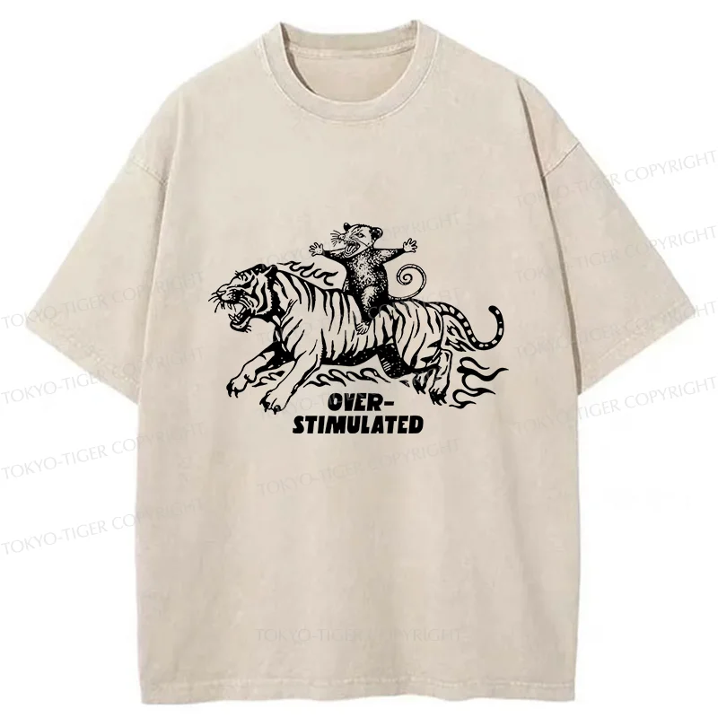 Tokyo-Tiger Possum Riding A Tiger Washed T-Shirt