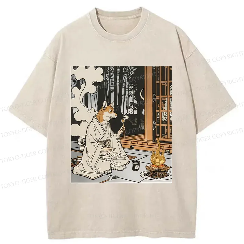 Tokyo-Tiger Zen Dog Japanese Washed T-Shirt