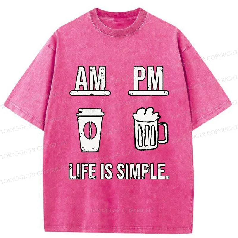 Tokyo-Tiger Coffee In The Morning And Beer In The Evening Washed T-Shirt