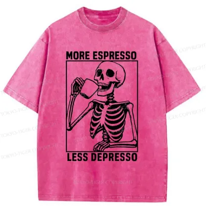 Tokyo-Tiger Skeleton Drinking Coffee Washed T-Shirt