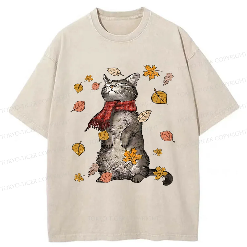 Tokyo-Tiger Autumn Cat Washed T-Shirt