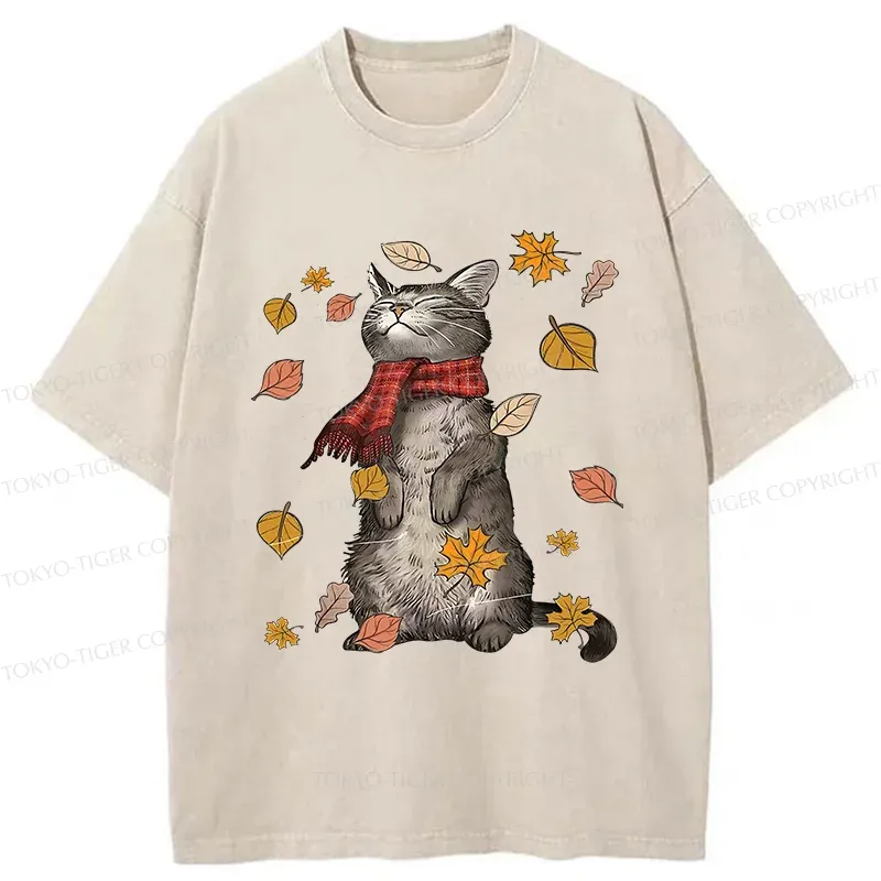 Tokyo-Tiger Autumn Cat Washed T-Shirt Sale