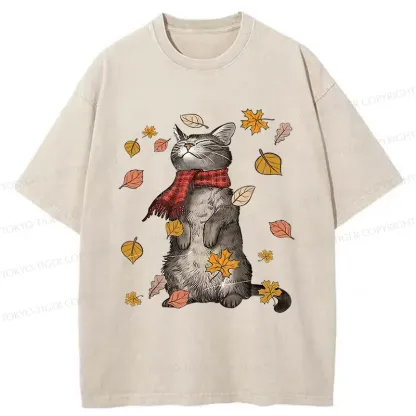 Tokyo-Tiger Autumn Cat Washed T-Shirt