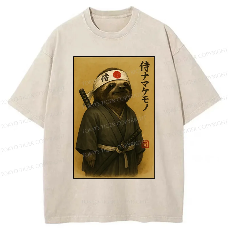 Tokyo-Tiger Japanese Samurai Sloth Washed T-Shirt