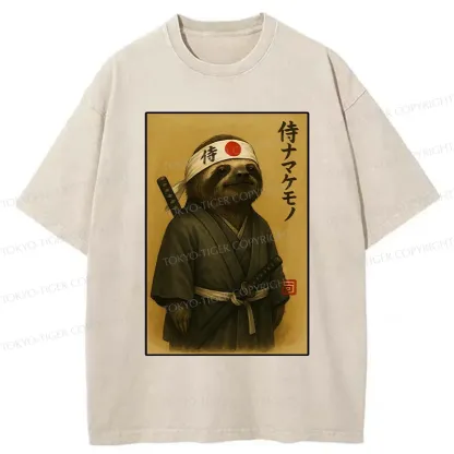 Tokyo-Tiger Japanese Samurai Sloth Washed T-Shirt