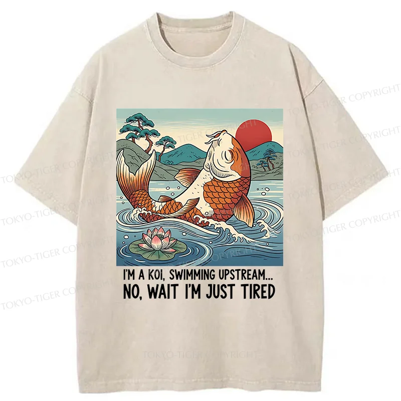 Tokyo-Tiger Funny Koi Washed T-Shirt