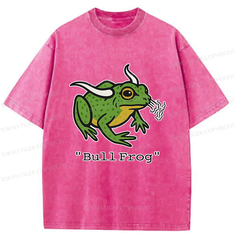 Tokyo-Tiger Funny Bull Frog Washed T-Shirt