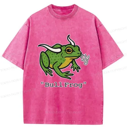 Tokyo-Tiger Funny Bull Frog Washed T-Shirt