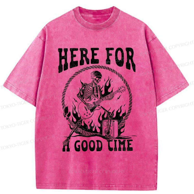 Tokyo-Tiger Rock Skull Funny Washed T-Shirt