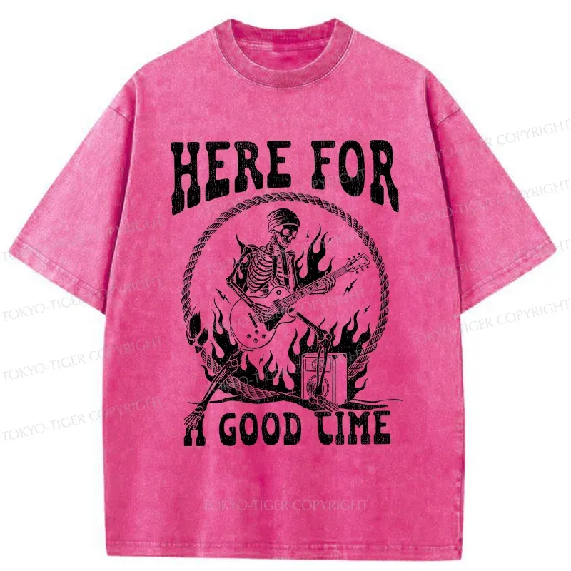 Tokyo-Tiger Rock Skull Funny Washed T-Shirt