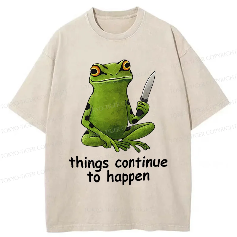 Tokyo-Tiger Frog Holding A Knife Washed T-Shirt