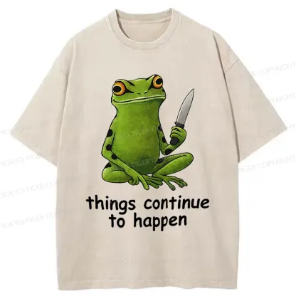 Tokyo-Tiger Frog Holding A Knife Washed T-Shirt