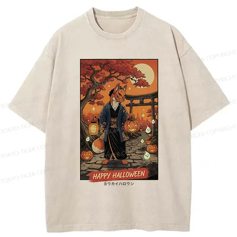 Tokyo-Tiger Halloween Fox Demon Washed T-Shirt