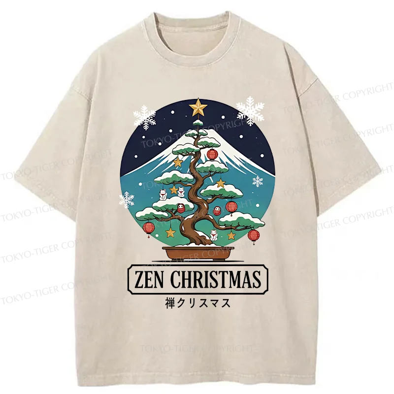 Tokyo-Tiger Christmas Potted Plants Washed T-Shirt