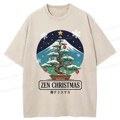 Tokyo-Tiger Christmas Potted Plants Washed T-Shirt