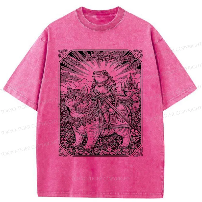 Tokyo-Tiger Frog Riding Cat Retro Washed T-Shirt