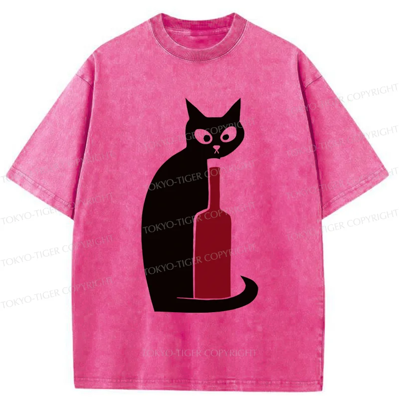 Tokyo-Tiger Black Cat And Wine Washed T-Shirt