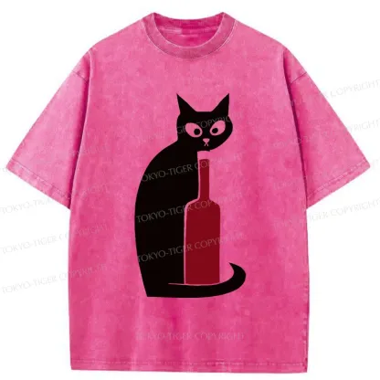 Tokyo-Tiger Black Cat And Wine Washed T-Shirt