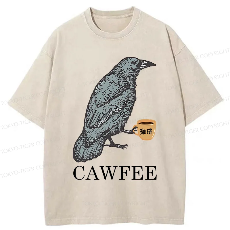 Tokyo-Tiger Cawfee Funny Washed T-Shirt