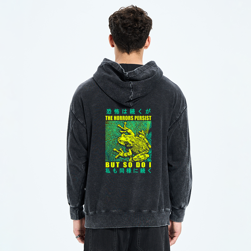 Tokyo-Tiger The Horrors Persist Frog Back Print Washed Hoodie
