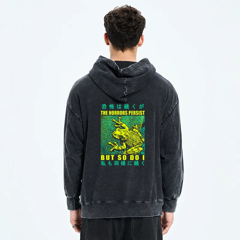 Tokyo-Tiger The Horrors Persist Frog Back Print Washed Hoodie