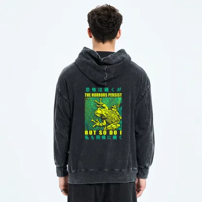 Tokyo-Tiger The Horrors Persist Frog Back Print Washed Hoodie