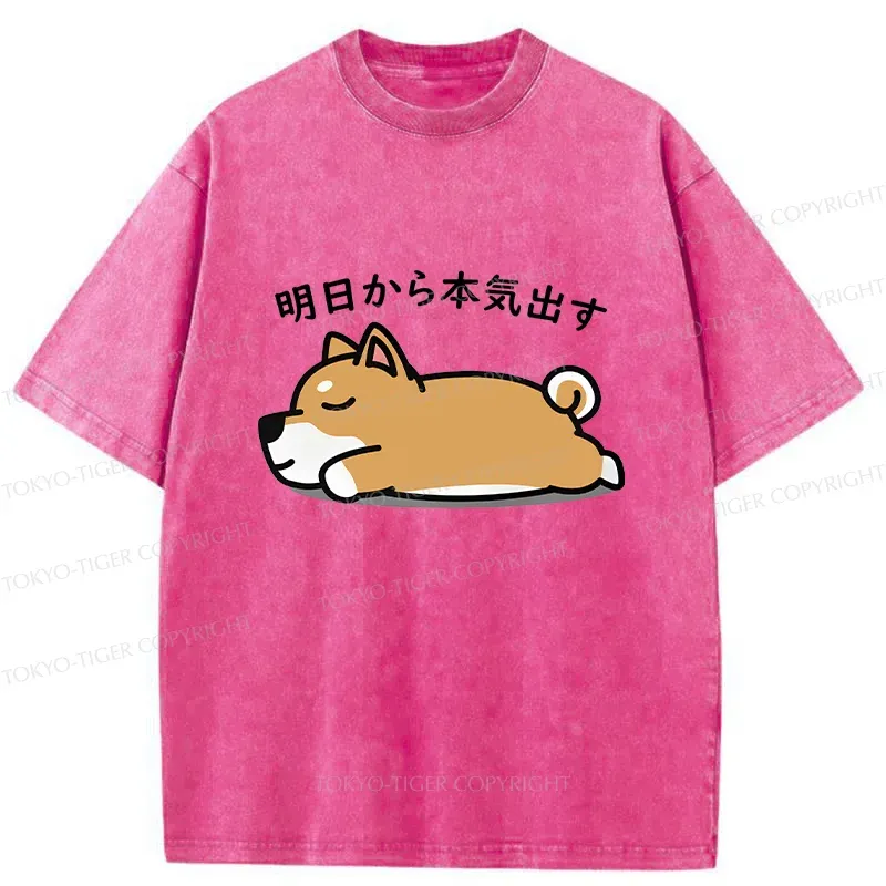Tokyo-Tiger Lazy Puppy Funny Washed T-Shirt Sale